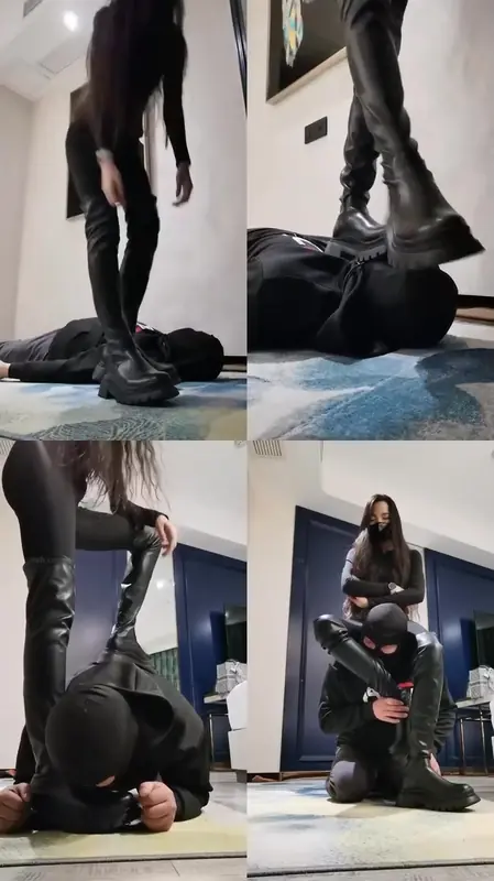 皮皮S-黑皮靴_全体重跳踩狗舌刷脏鞋