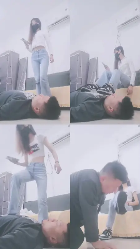 美娜格格-踩踏37分钟【素人星探】人体蹦床运动鞋白棉袜踩踏