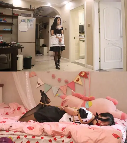 夜未央-我的私人奴隶女仆（上集） 黑丝女仆装 手铐脚镣 服伺主人 绳艺捆绑 鼻钩 铁笼囚禁 驷马放置