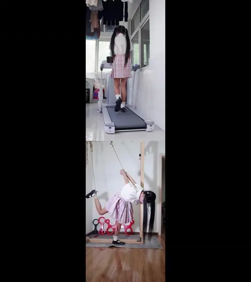 冷少与贝娘-定拍虐足跑步机，捆绑单腿吊，脚踩绿豆折磨