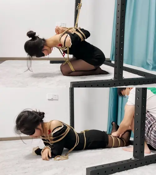 涵涵-后手观音跪吊+日式后高手驷马。口水拉丝，记录涵涵第一次被绑哭