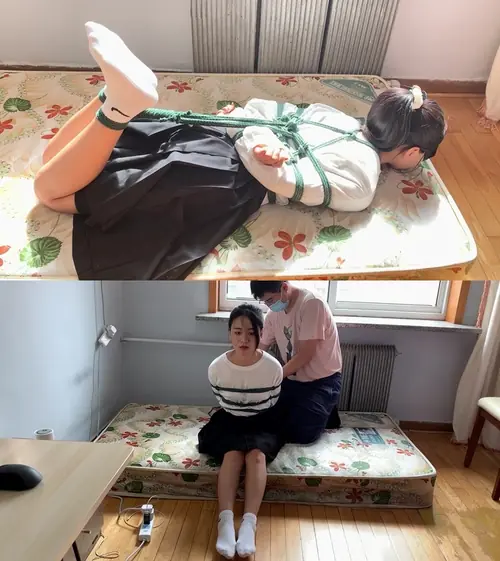 玩奴原创-妹子第一次体验捆绑，白棉袜日式驷马挣扎