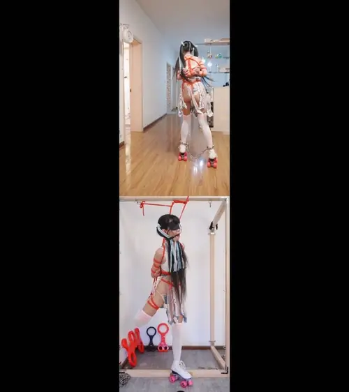 冷少与贝娘-情趣服轮滑鞋五花捆绑单腿吊放置