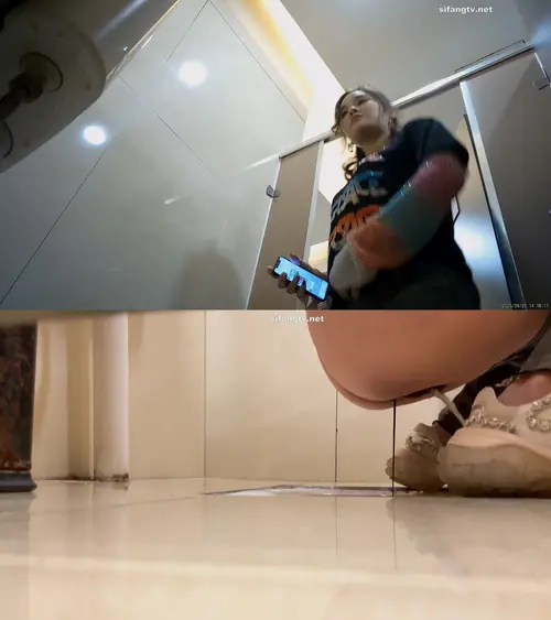 魔手商场双镜头系列-身穿黑色衣服彩色字母的小姐姐